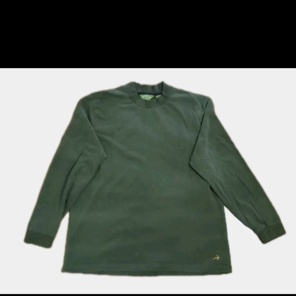 Orvis Mock Turtleneck Collar Long Sleeve Shirt Green Elbow Patch  Men's XL